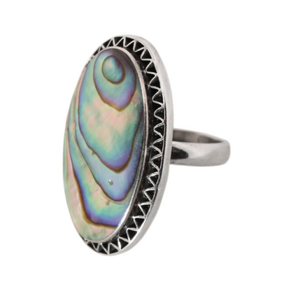 Sterling Silver Oval Triangle Abelone Ring - 17 mm (1)