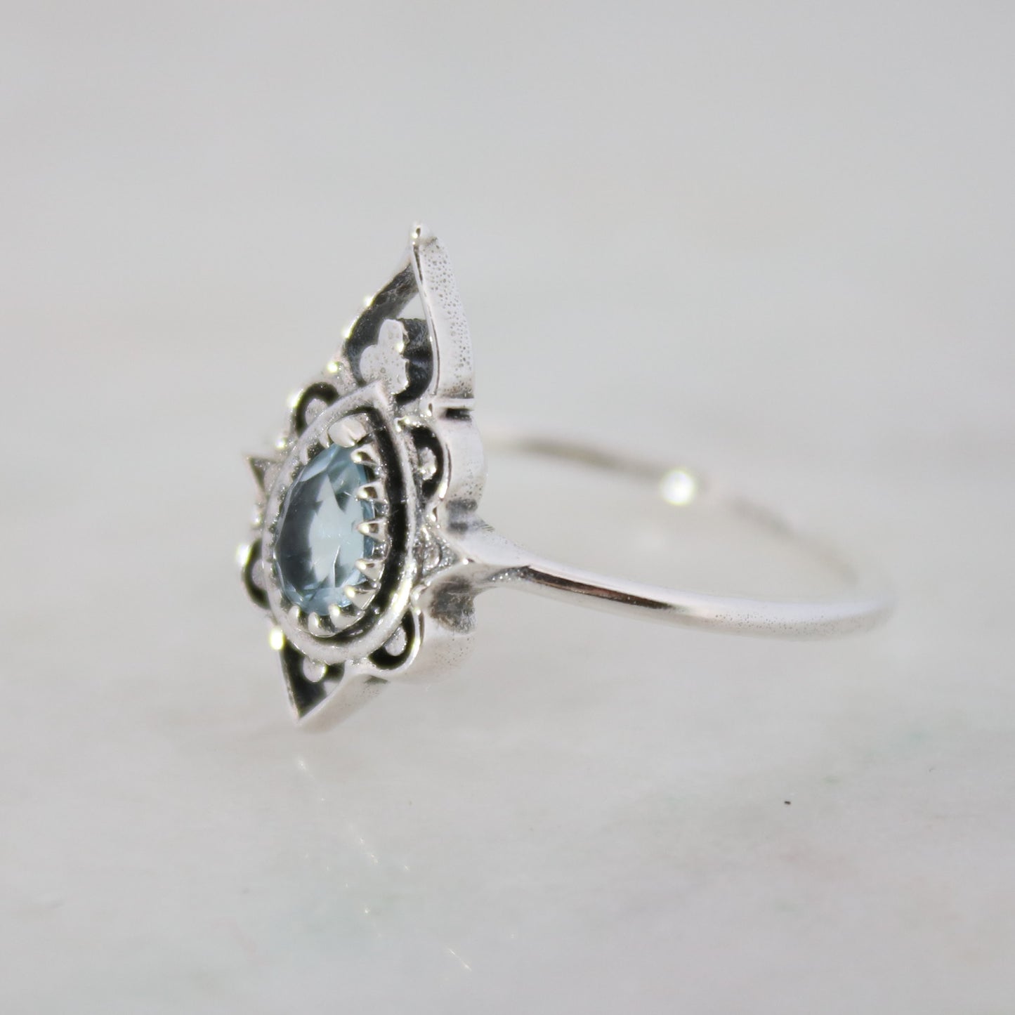 Sterling Silver Delicate Silhouette Ring Blue Topaz