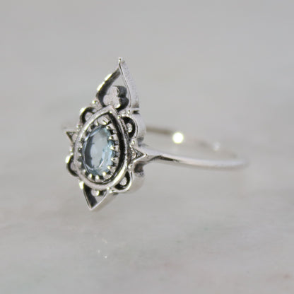 Sterling Silver Delicate Silhouette Ring Blue Topaz