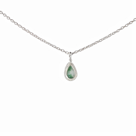 Sterling Silver Mini Teardrop Moss Agate Necklace