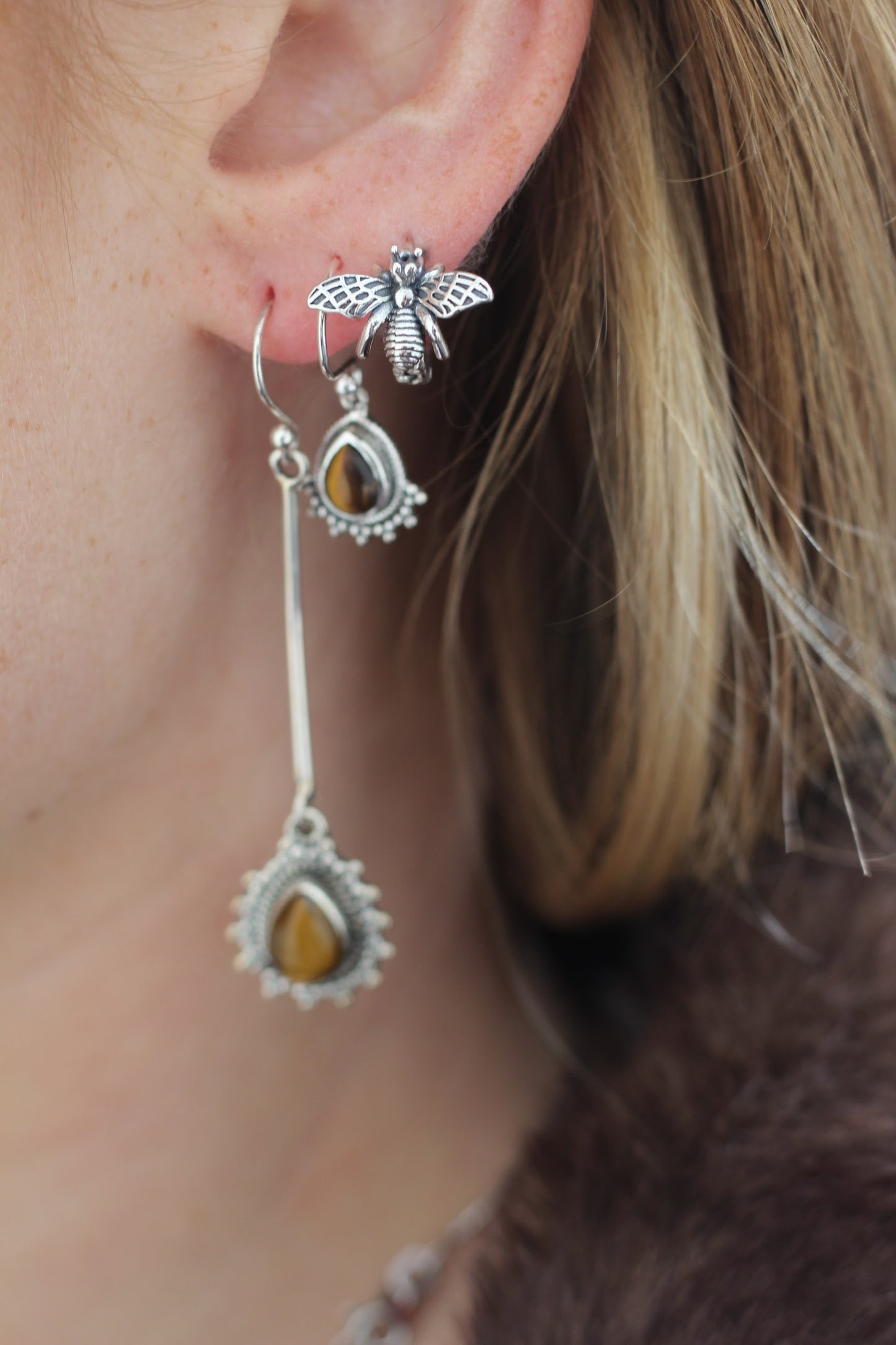 Sterling Silver Bee Earrings