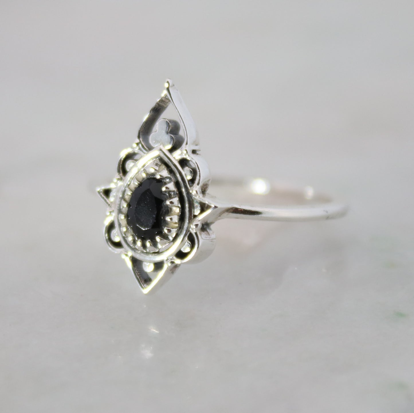 Sterling Silver Delicate Silhouette Ring Black Onyx