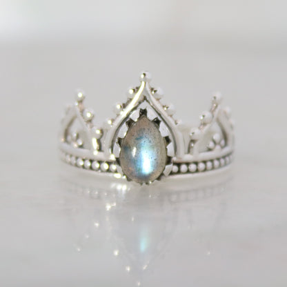 Sterling Silver Ring Temple Crown - Labradorite