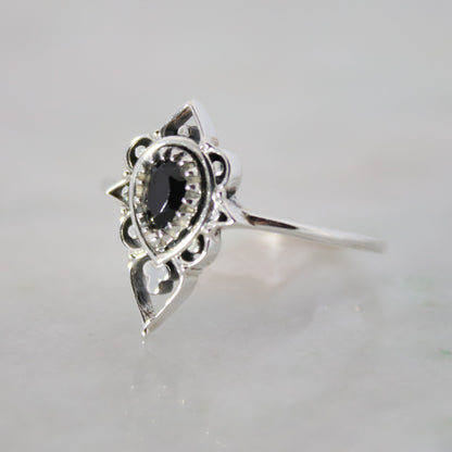 Sterling Silver Delicate Silhouette Ring Black Onyx