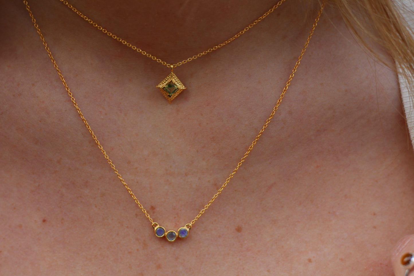 14k Gold Vermeil Triple Stones Labradorite Necklace