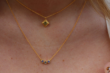 14k Gold Vermeil Triple Stones Labradorite Necklace