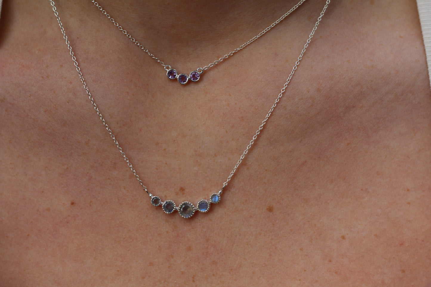 Sterling Silver Triple Stones Amethyst Necklace