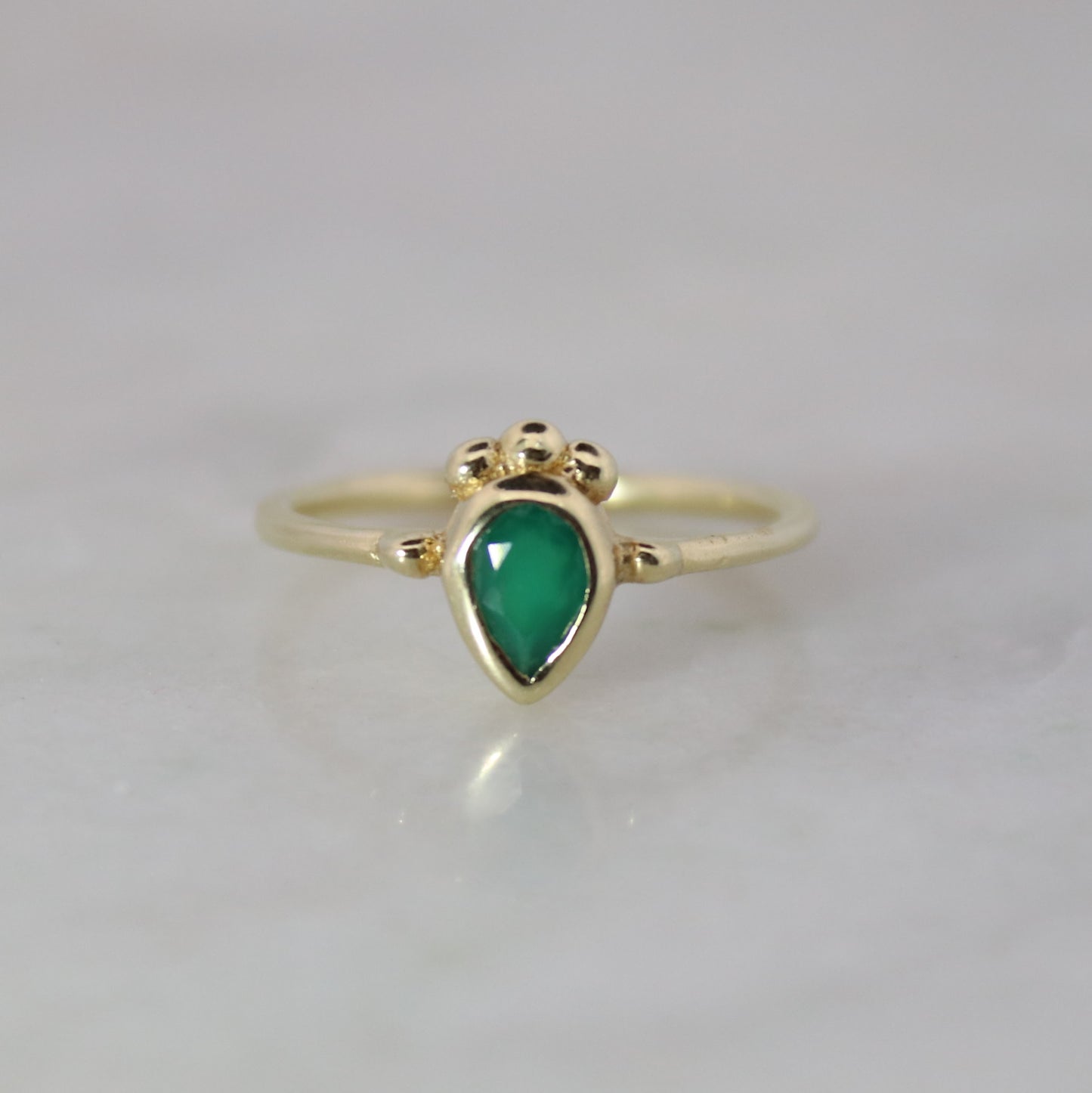 14k Gold Vermeil Tribal Pear Ring Green Onyx