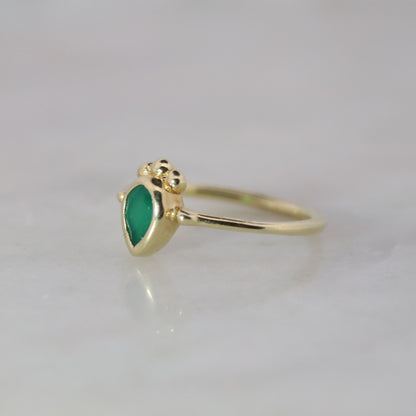 14k Gold Vermeil Tribal Pear Ring Green Onyx