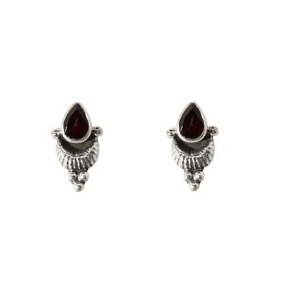 Sterling Silver Teardrop Garnet Studs
