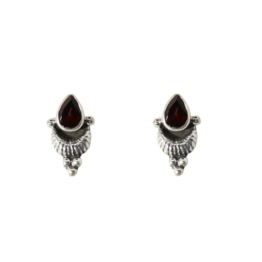 Sterling Silver Teardrop Garnet Studs