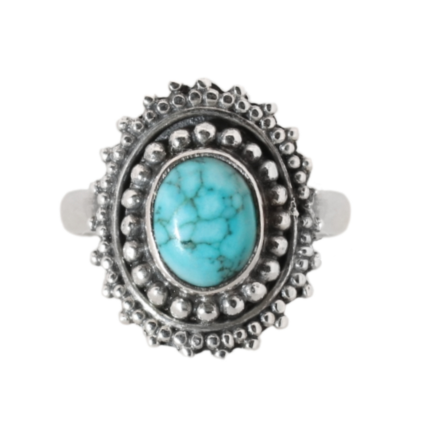 Sterling Silver Beads and More Turquoise Ring - 19 mm