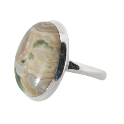 Sterling Silver Big Oval Ocean Jasper Ring - 17 mm