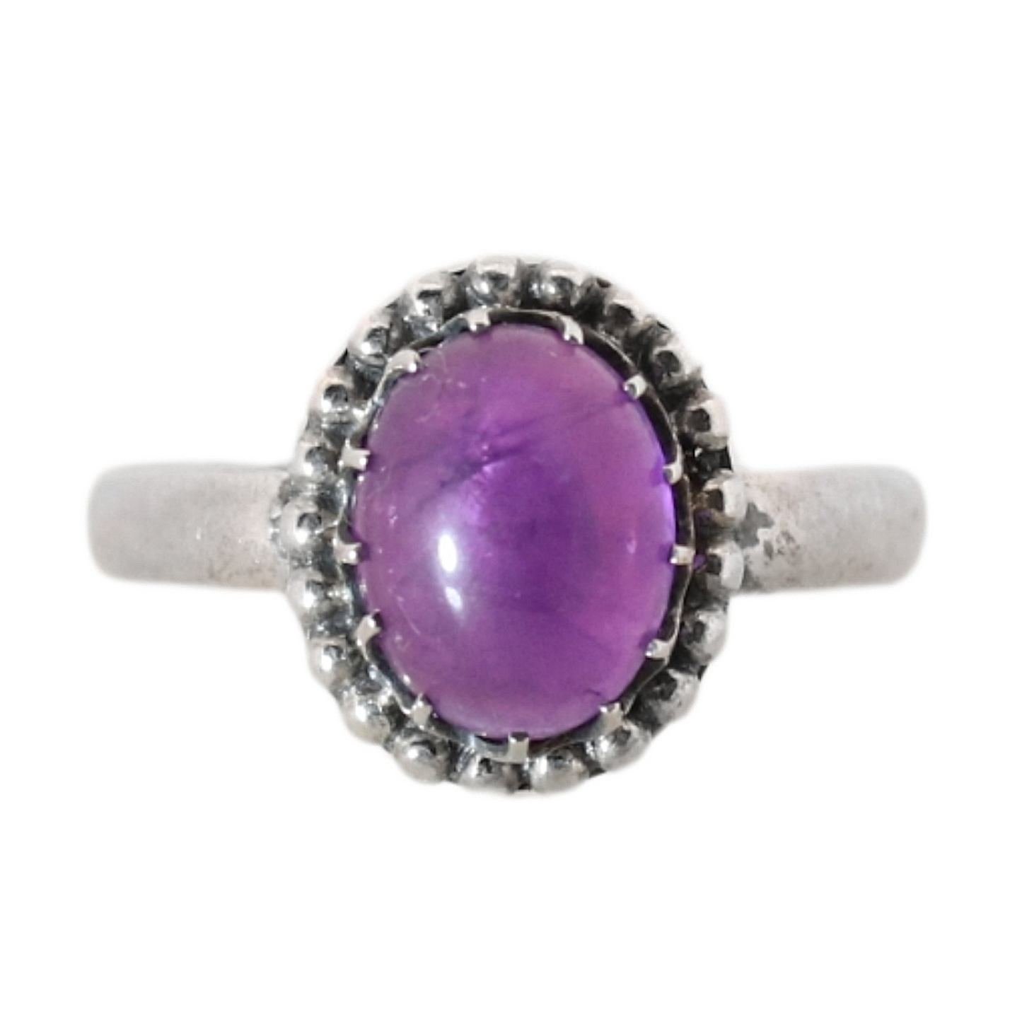 Sterling Silver Spikey Oval Amethyst Ring - 18 mm