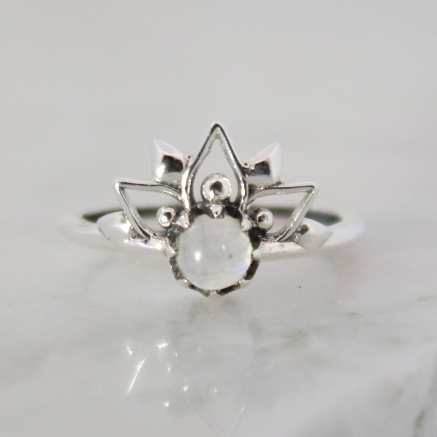 Sterling Silver Sunset Mandala Moonstone Ring