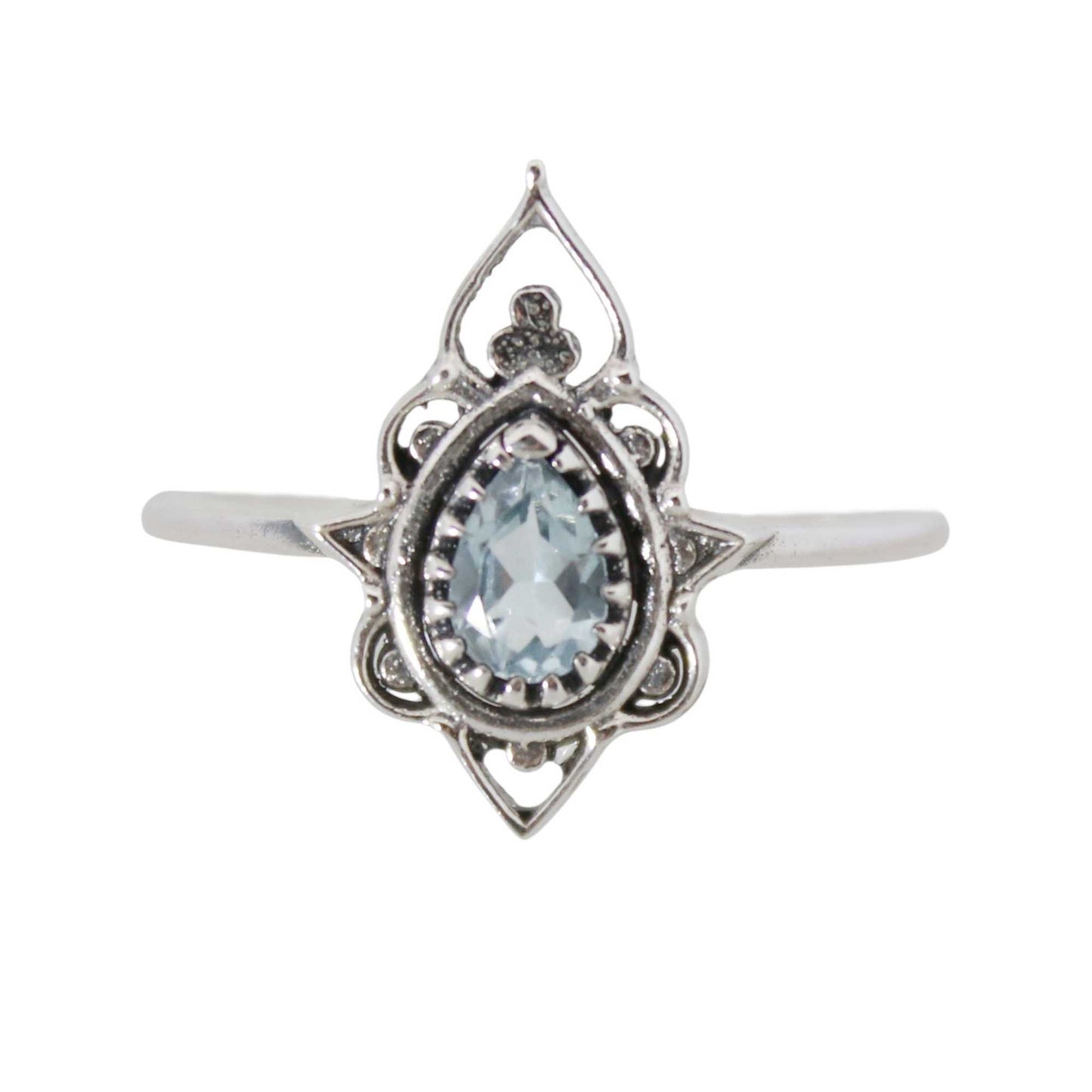Sterling Silver Delicate Silhouette Ring Blue Topaz