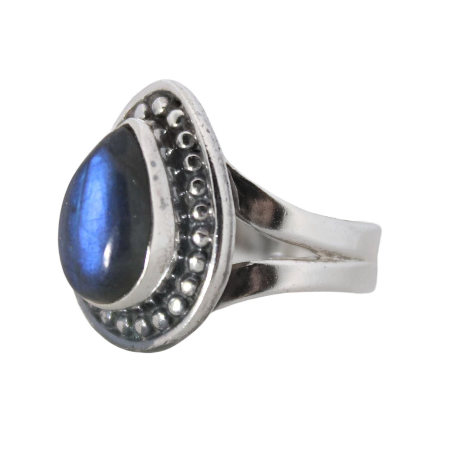 Sterling Silver Teardrop Stud Ring - Labradorite