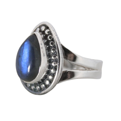 Sterling Silver Teardrop Stud Ring - Labradorite