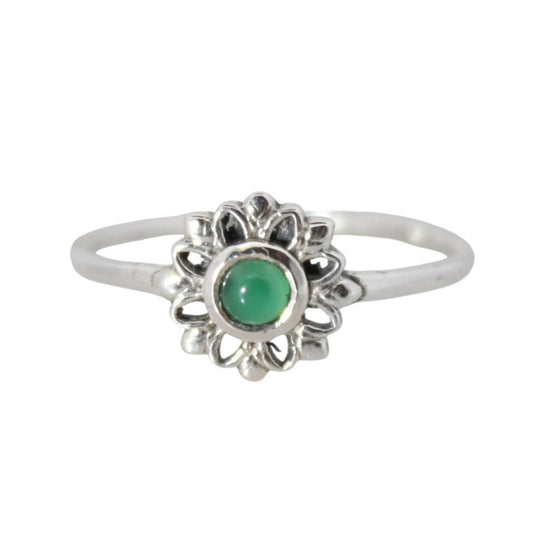 Sterling Silver Luminous Flower Ring – Green Onyx