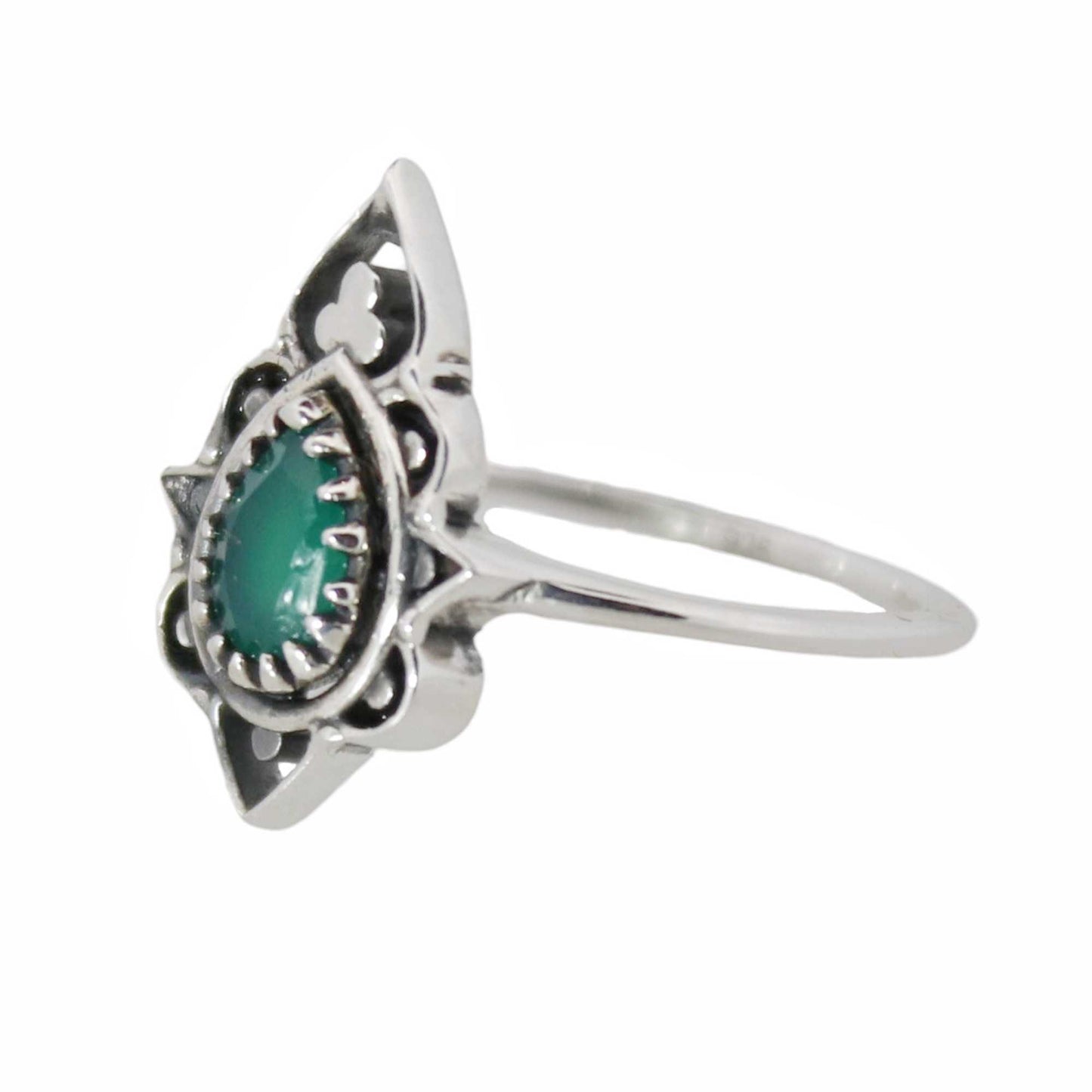 Sterling Silver Delicate Silhouette Ring Green Onyx 