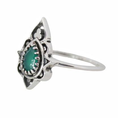 Sterling Silver Delicate Silhouette Ring Green Onyx 