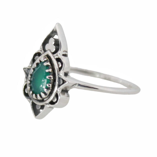 Sterling Silver Delicate Silhouette Ring Green Onyx