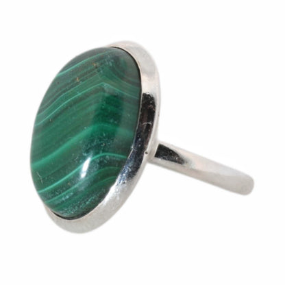 Großer ovaler Malachitring aus Sterlingsilber - 18 mm