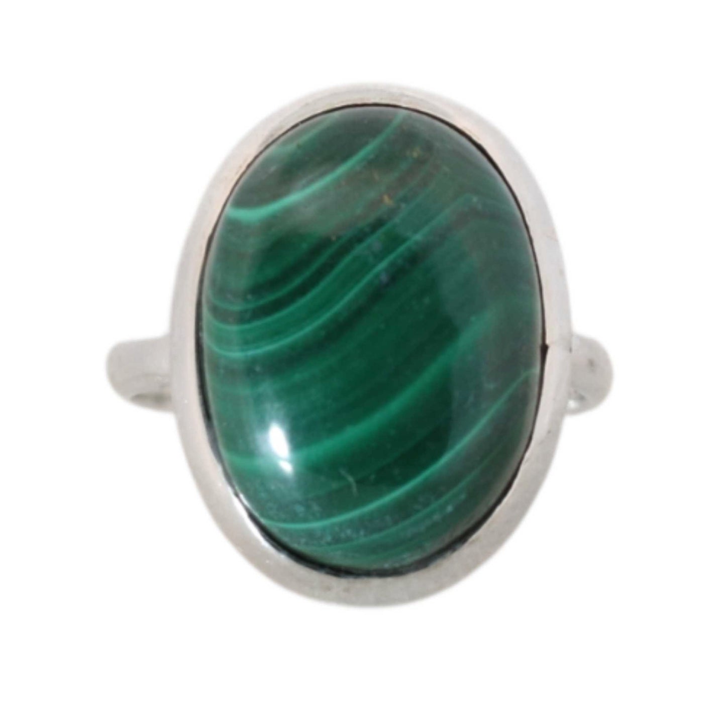 Großer ovaler Malachitring aus Sterlingsilber - 18 mm