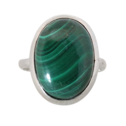 Großer ovaler Malachitring aus Sterlingsilber - 18 mm