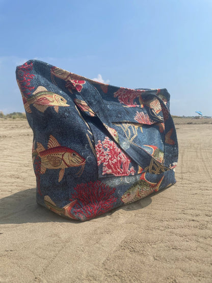 Large Shopper/ Beach Bag/ Diaper Bag - Fishy Fishy